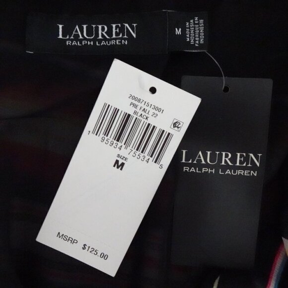 Ralph Lauren Ruffled Blouse Top Women's Size M Black Striped Flutter Sleeve - Picture 7 of 9